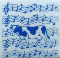 Muzieknoten met koe - 10x10 cm